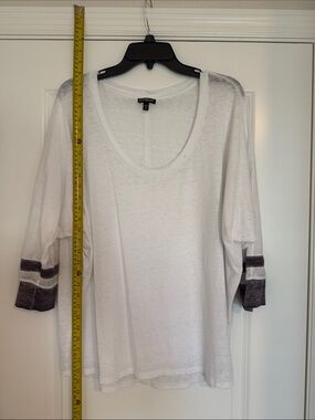 Express White Scoop Neck Long Sleeve Top with Gray Sleeve Stripes